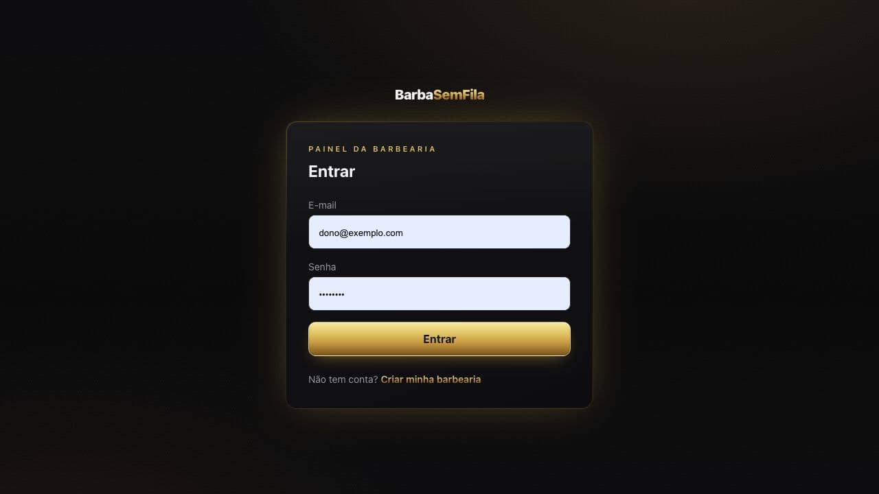 Tela de login do painel Barba Sem Fila